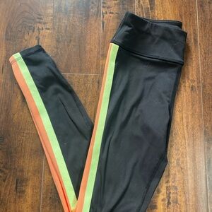 Avia Women's Black Leggings with Orange and Green Stripes